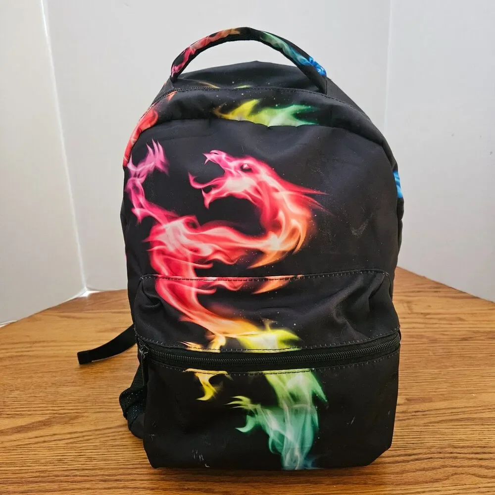 Fire Rainbow Dragon Backpack School Bookbag 15 x 11 x 6